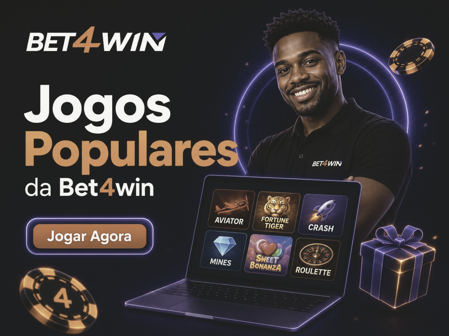 Grade de jogos populares da Bet4win com caça-níqueis e jogos de mesa em destaque