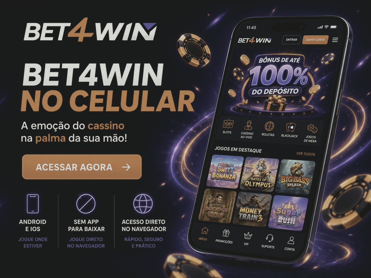 Bet4win Mobile em smartphone com interface adaptada para Android e iOS