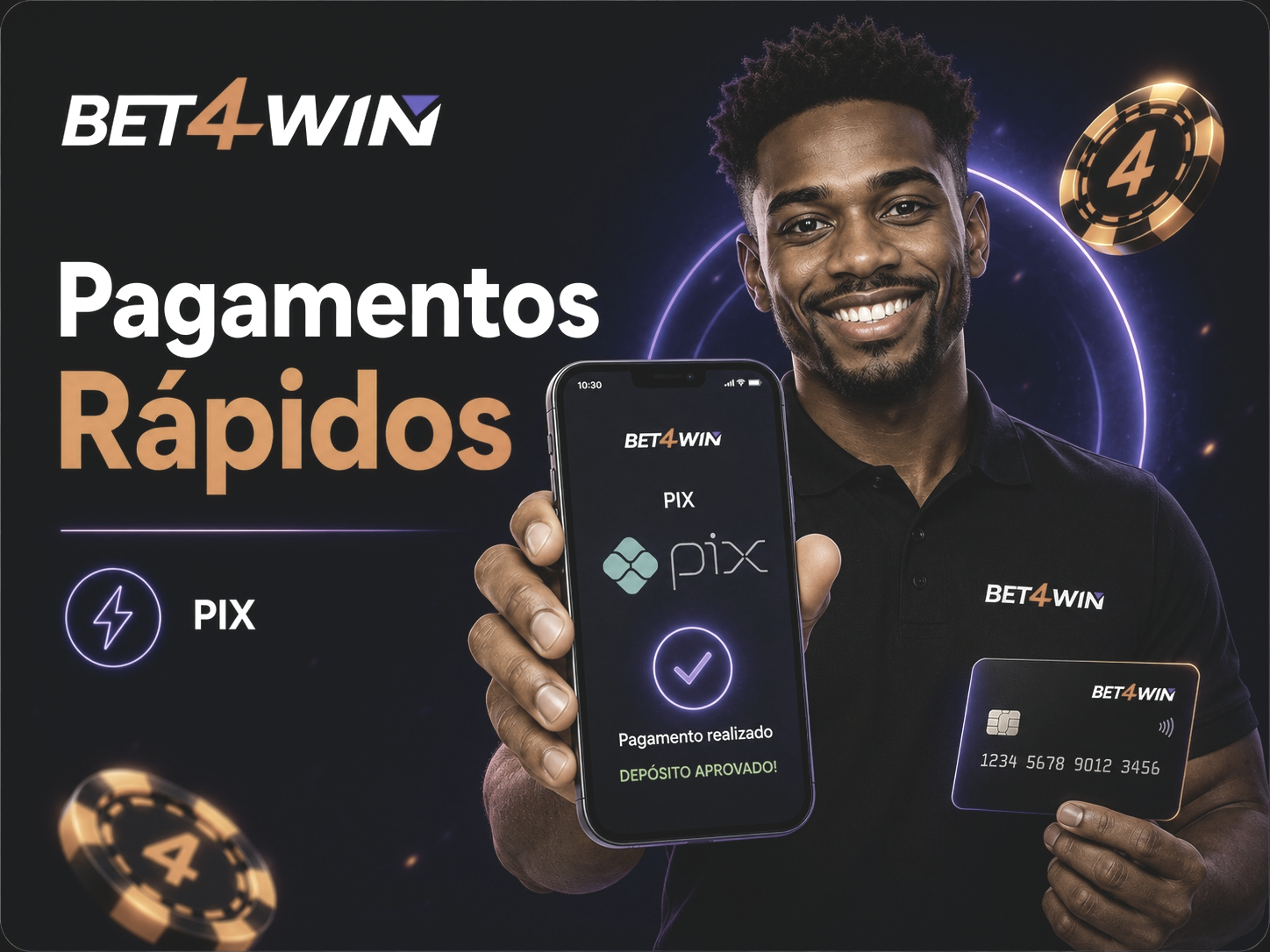 Painel de pagamentos da Bet4win com opção de depósito via PIX