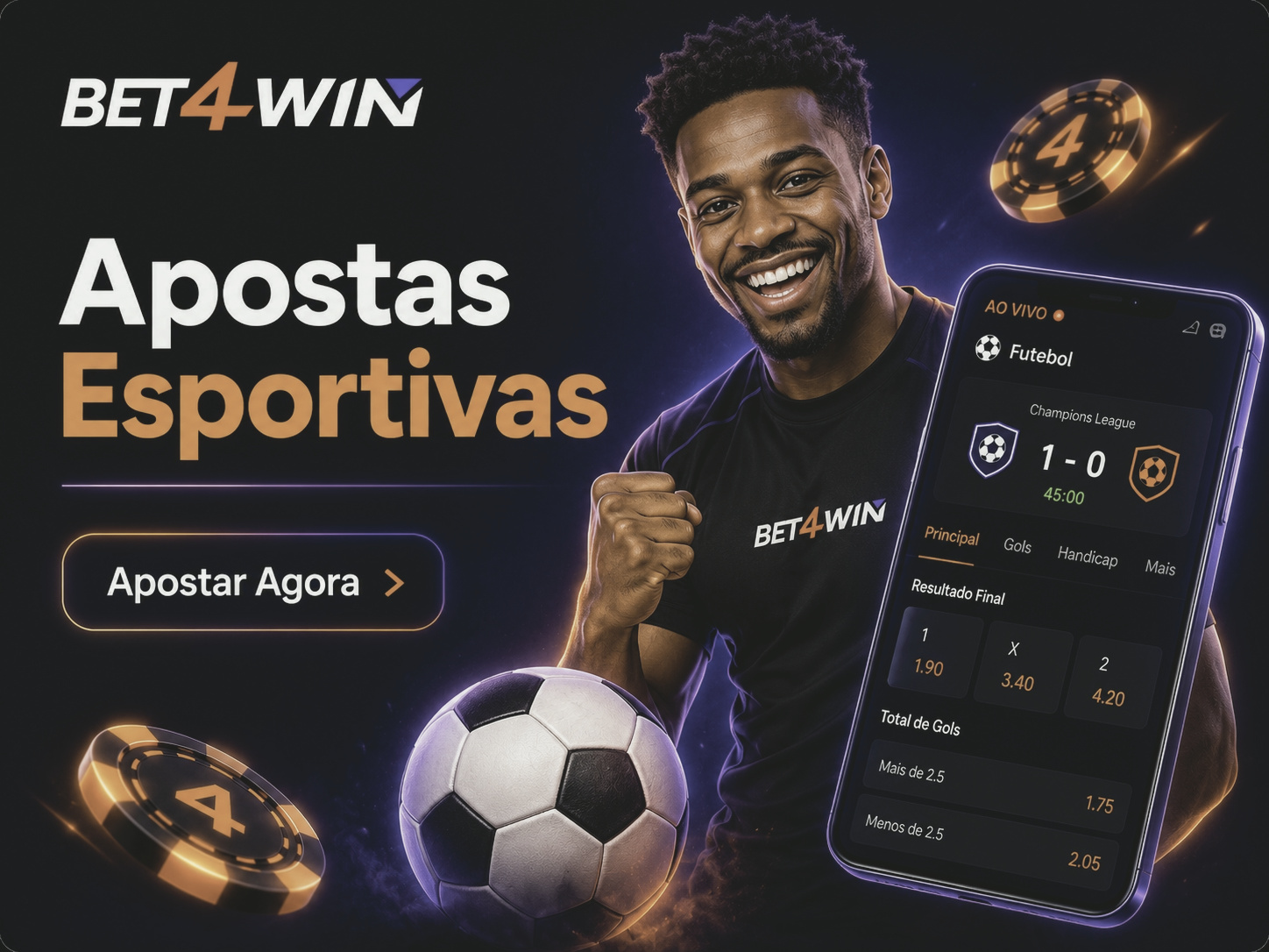 Seção de apostas esportivas da Bet4win com partidas e cotações